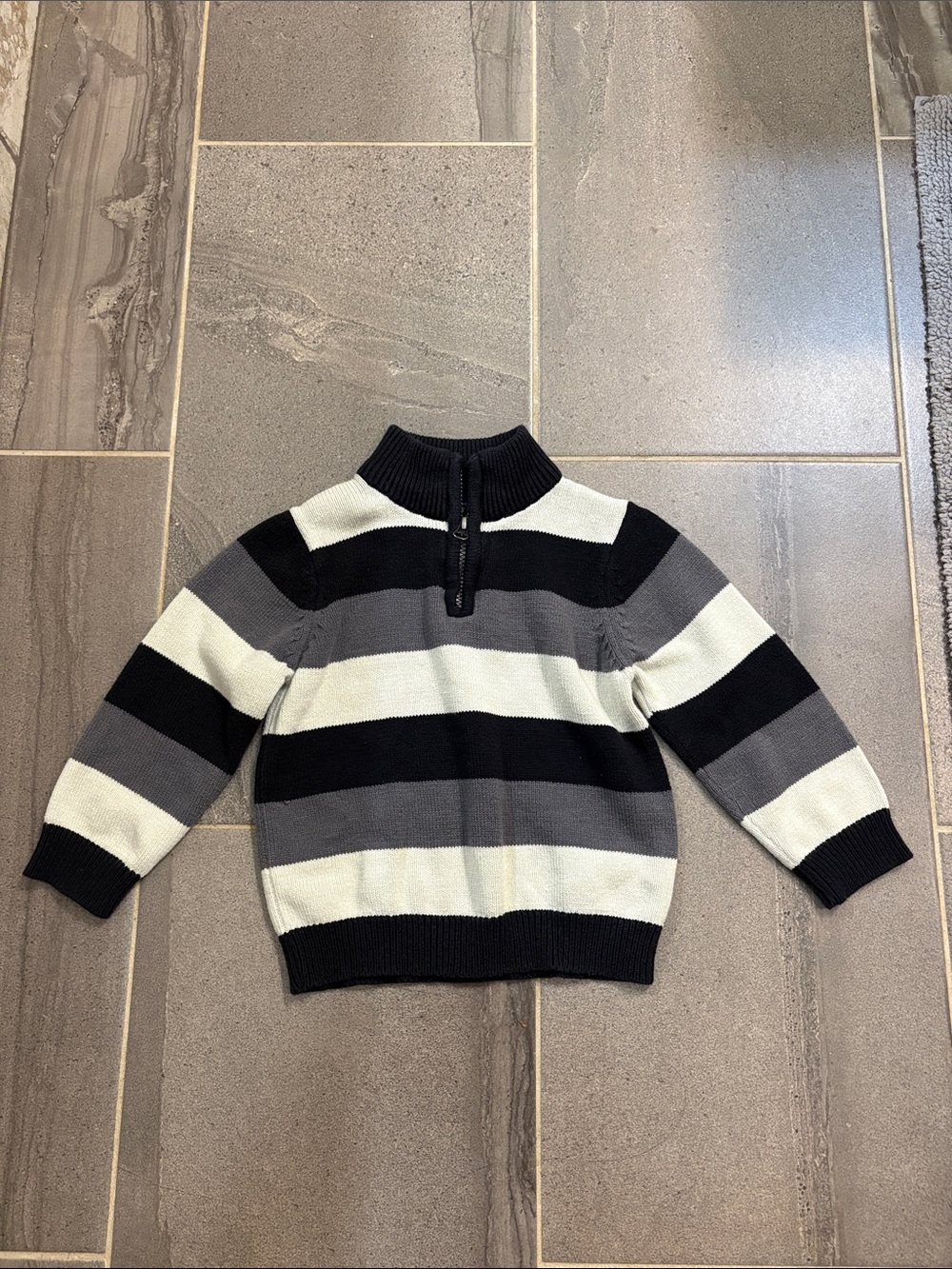 The Children's Place Black, Gray & Cream Striped Half-Zip Sweater